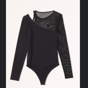 Abercrombie & fitch black mesh asymmetrical bodysuit long sleeve